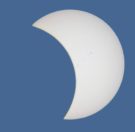 Solar Eclipse of August 21, 2017 -- Later stage of eclipse showing sunspots of the surface of the Sun.